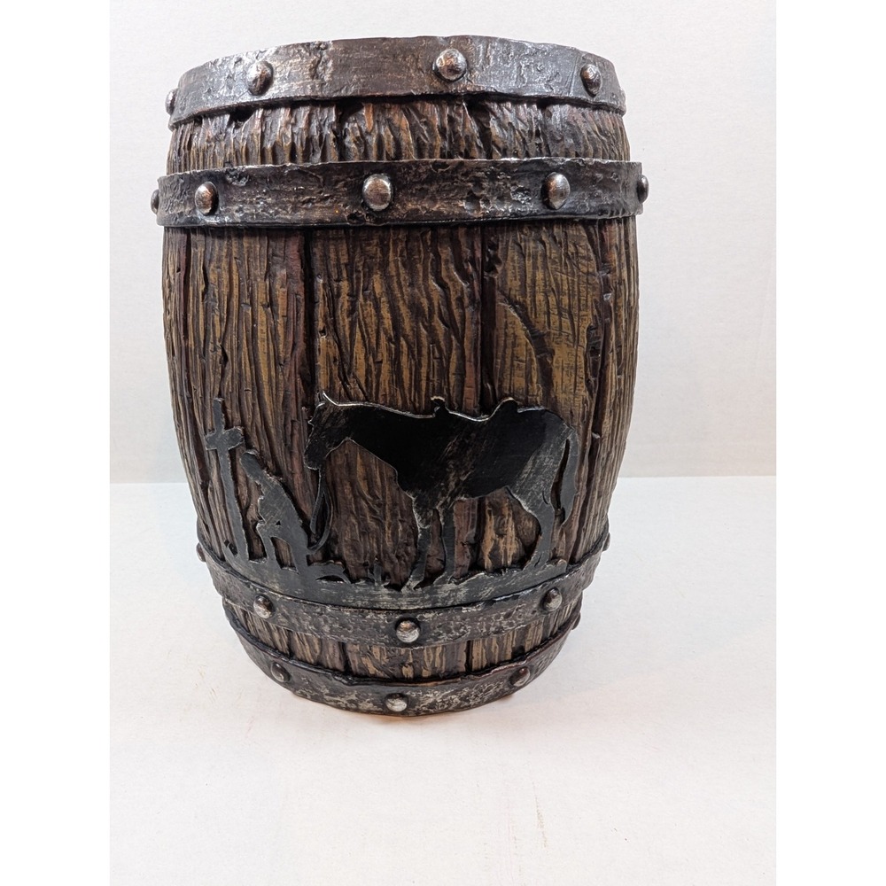Hobby Lobby Western Rustic Horse Barrel Planter Pot Cowboy Country Decor 8"